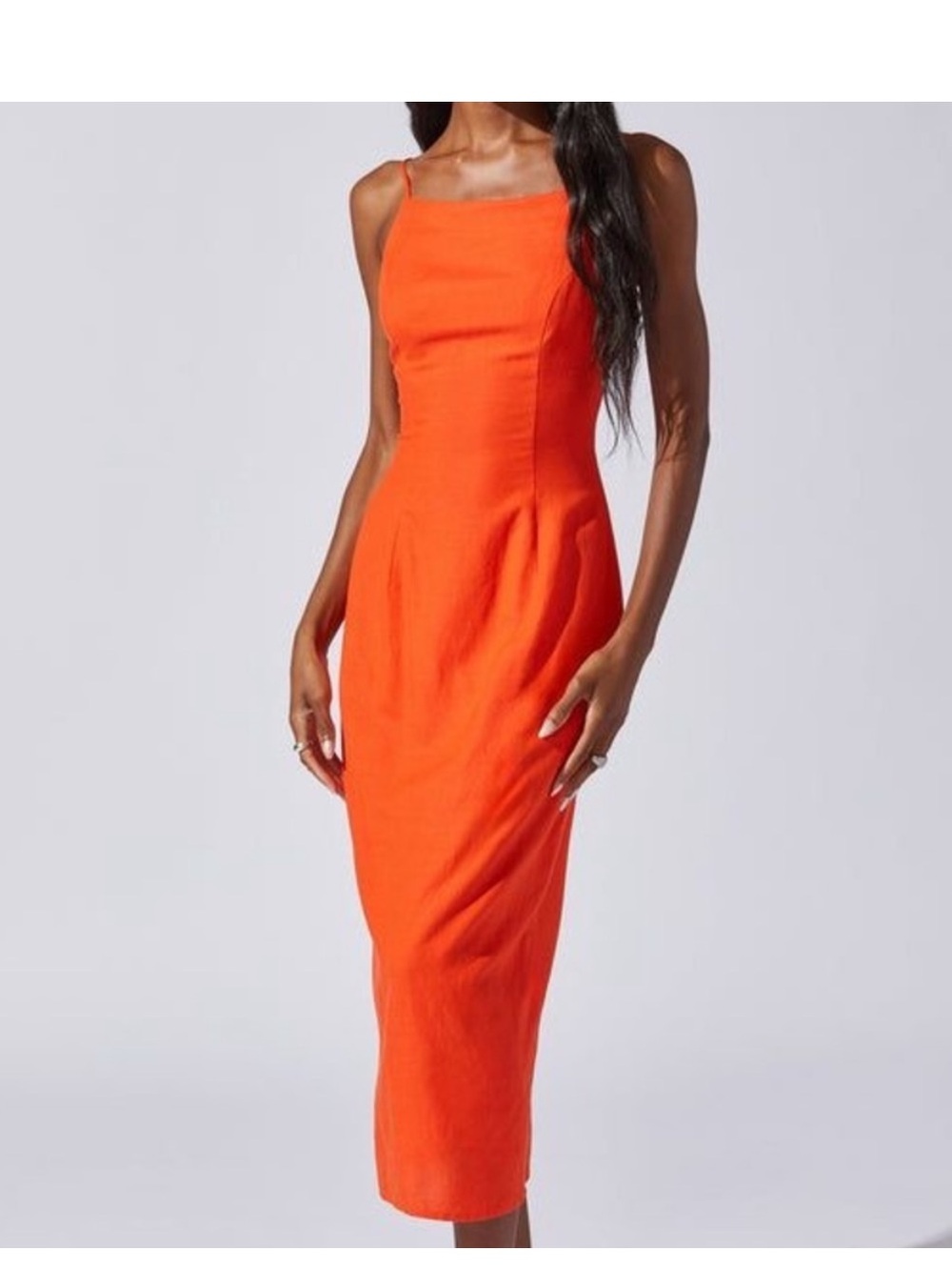 ASTR the Label Open Back linen Midi Dress - Tangerine, sz XL